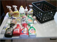 crate with cleaning supplies