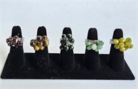 Semi-Precious Stone Dangle Expanding Rings -5