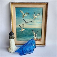 Oil Painting & Avon Bottles - Nautical Theme