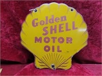 Porcelain  Golden Shell Motor Oil sign. 12"