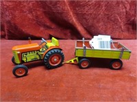 Vintage Zetor wind up Tractor & wagon Farm Toy.