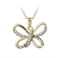 Genuine Diamond 18K Gold Pl 925 Butterfly Necklace