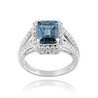 Genuine Blue Topaz & Diamond Sterling Silver Ring