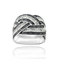 Genuine Black & White Diamond14K Gold Pl Band Ring