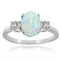Genuine Diamond & Opal Sterling Oval Ring