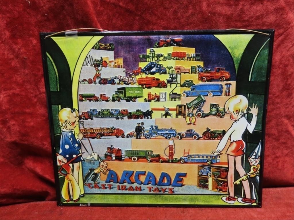 Vintage Embossed Arcade cast iron Toys Sign.