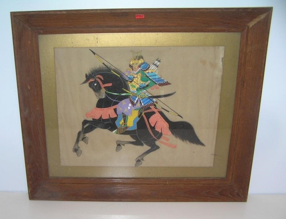 Antique Samurai Warrior painting on silk