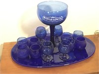 Vtg Cobalt Blue Oversized Circus Glass & Tray Etc