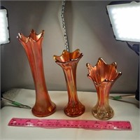Carnival glass fluted vases
