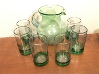 Vtg Mexican Blown Glass Pitcher & Glasses