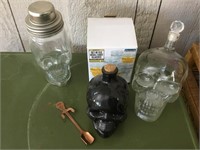 Skull Related Drink Mixer,  Decanters Etc