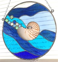 Amazing Real Nautilus Shell Glass Suncatcher 12"