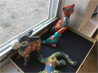 Mexican Pottery Animal Figure Lot Cat Donkey Etc