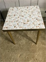 Mid Century Modern Gold Leg Tile Top Side Table