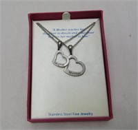 Stainless Steel Mother & Daughter Heart Necklaces