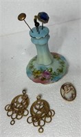 Vintage hat pin holder w/ jewelry