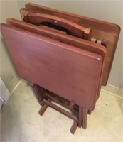 Set Of 4 Wood Tv Tray Tables W/ Tray Caddy