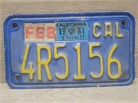1980 California Motorcycle License Plate 1981 Tag