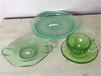 Uranium Blue & Green Glass Plate & Teaset
