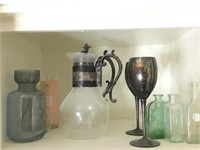 Vtg Apothecary Bottles Silver Plated Goblets Etc