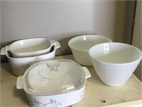 Assorted Corning Ware & Milk Glass Kitchen Bowls