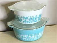 Vtg Pyrex Amish Butterprint Blue & White Bowls