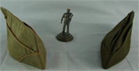 Antique Top Rank Army Cap &American Hero Statuette