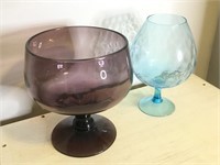 Vtg Oversizd Purple/ Dimpled Blue Cocktail Glasses