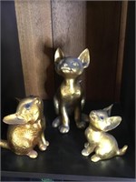 Vtg Ceramic Gold Mid Century Cat Family