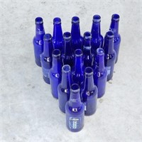 Cobalt Blue Glass Beer Bottles (15) -crafts etc.