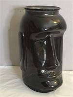 13" x 8" Lrg Smoked Glass Easter Island Head Vase