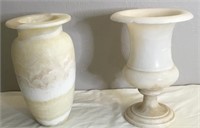Egyptian Carved Alabaster Pedestal Vase & Vase