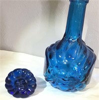 Vintage Cobalt Blue Sun Face Glass Decanter