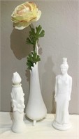 Vintage Milk Glass Asian Inspired Bottles & Vase