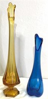 Vintage Amber & Cobalt Blue Glass Bud Vases