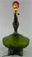 Mid Century Optical Green & Brass Table Lamp