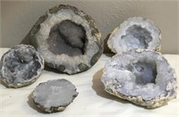 Collection Of 5 Split Geode Crystal Rock Specimens