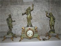 antique marble clock & metal statues