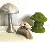 Vintage Wood Mushroom, Felt Mushroom & Metal