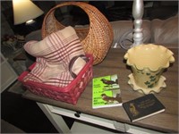 strawtown pottery planter,basket,bird books & item