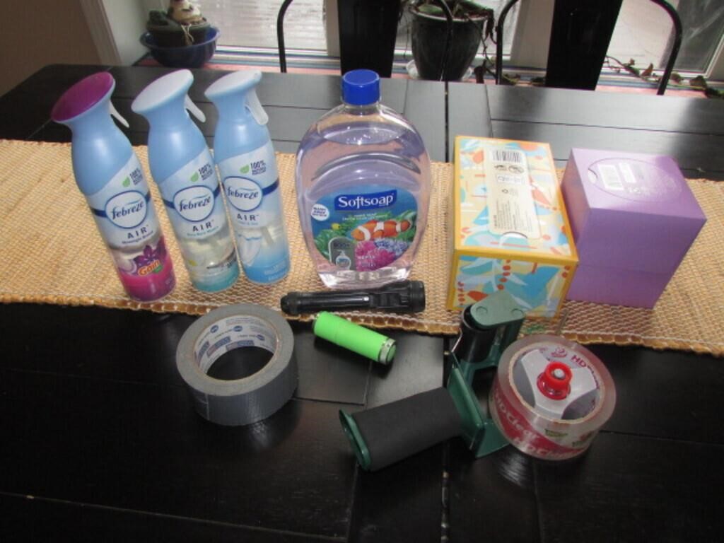 air spray,kleenex,soap & tape