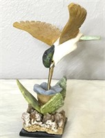 Brass & Stone Hummingbird & Flower Sculpture