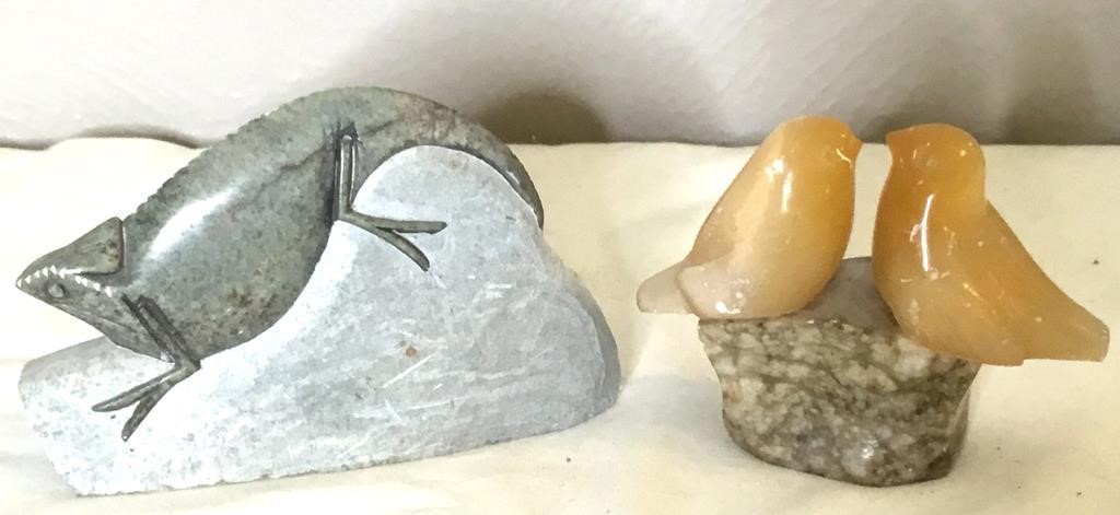 Carved Chameleon Stone & Peach Selenite Love Birds