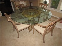 decorative glass top dining room table w/chairs