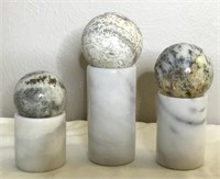 Trio Of Polished Stone Spheres W/Marble Stands