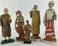 Antique Burmese Hand Carved Painted Statues