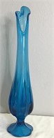 LARGE 18" Tall Vtg Peacock Blue Swung Glass Vase