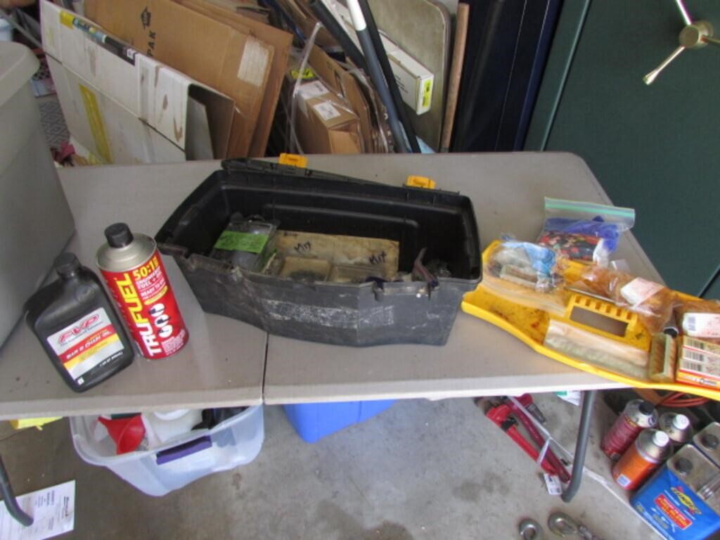 toolbox,used chainsaw chains & partial chemicals