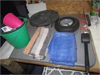 tire,barrel cart,tarp & items