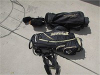 2 purdue golf bags & 1 set of golf clubs